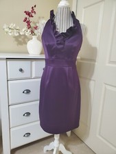TAYLOR Women's Purple Stretch Satin Sleeveless Ruffle Neck Sheath Dress Sz. 6