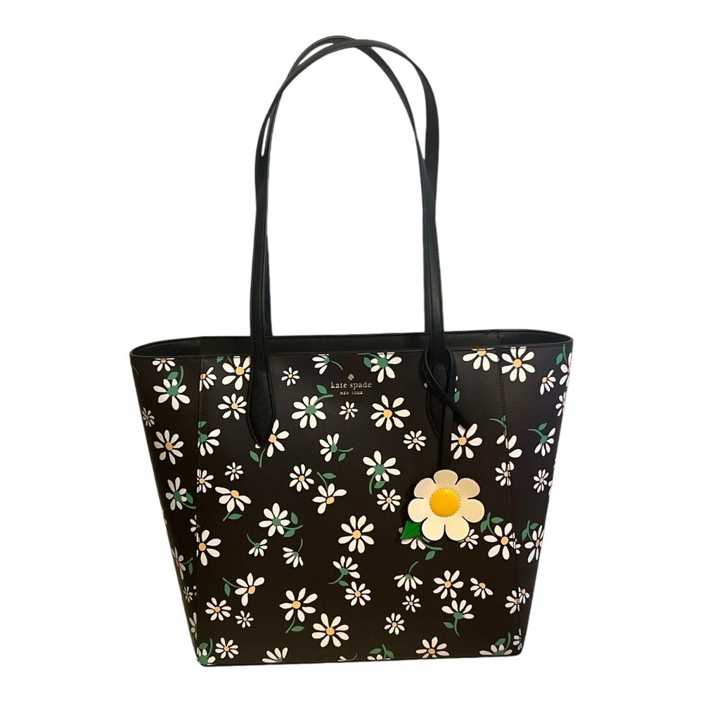 Kate Spade Dana Scattered Daisies Floral Large Tote Black Multi with KS Gift Bag