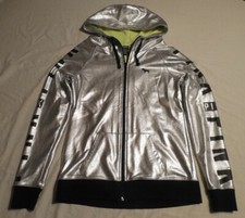 Victoria's Secret Pink Fashion Show Metallic Silver Logo Hoodie Jacket XS