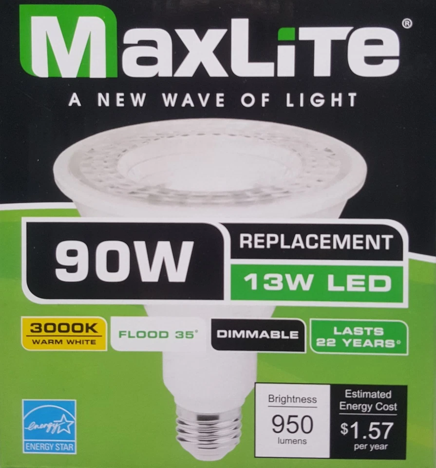 12 Pack 90w replacement 13w Flood 35 3000k Warm White 950L Dimmable E26 PAR38 - Image 4 of 4