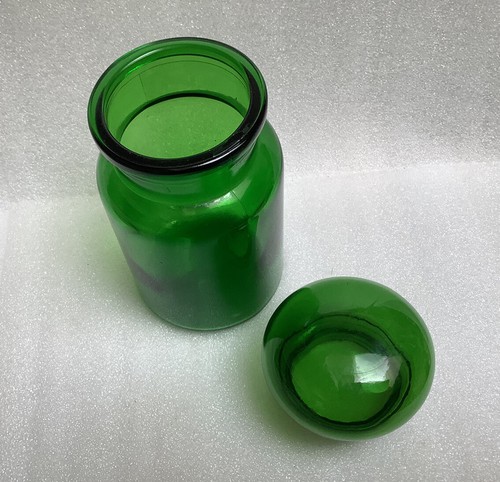Jarro de almacenamiento de vidrio verde vintage tapa de burbujas hecho en Bélgica temprano # 2 - Imagen 5 de 6