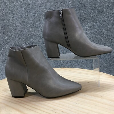 Serra Boots Womens Ankle Booties Gray Faux Leather Zip Pointed Toe Heeled 