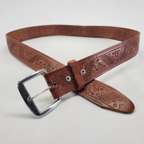 Tooled Leather Belt 40 Western Cowboy Brown