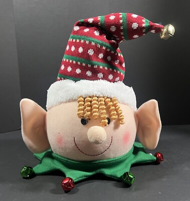 Christmas Tree Topper Elf Head Holiday Decoration Hat Jingle Bells