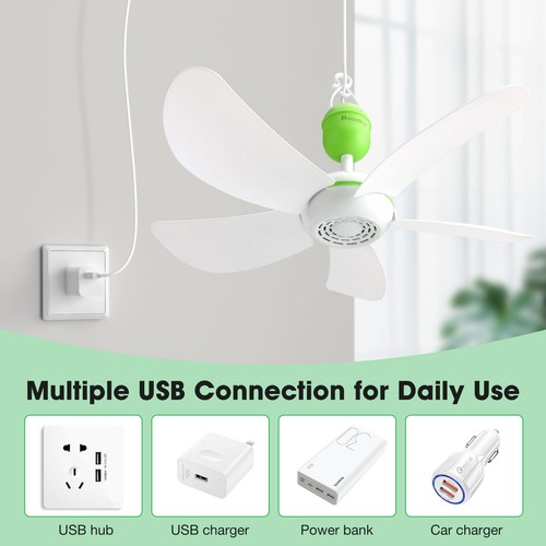 Mini Usb Ceiling Fan For Camping Tent 17" Portable Hanging Ceiling Fan For Outdo - Picture 7 of 9