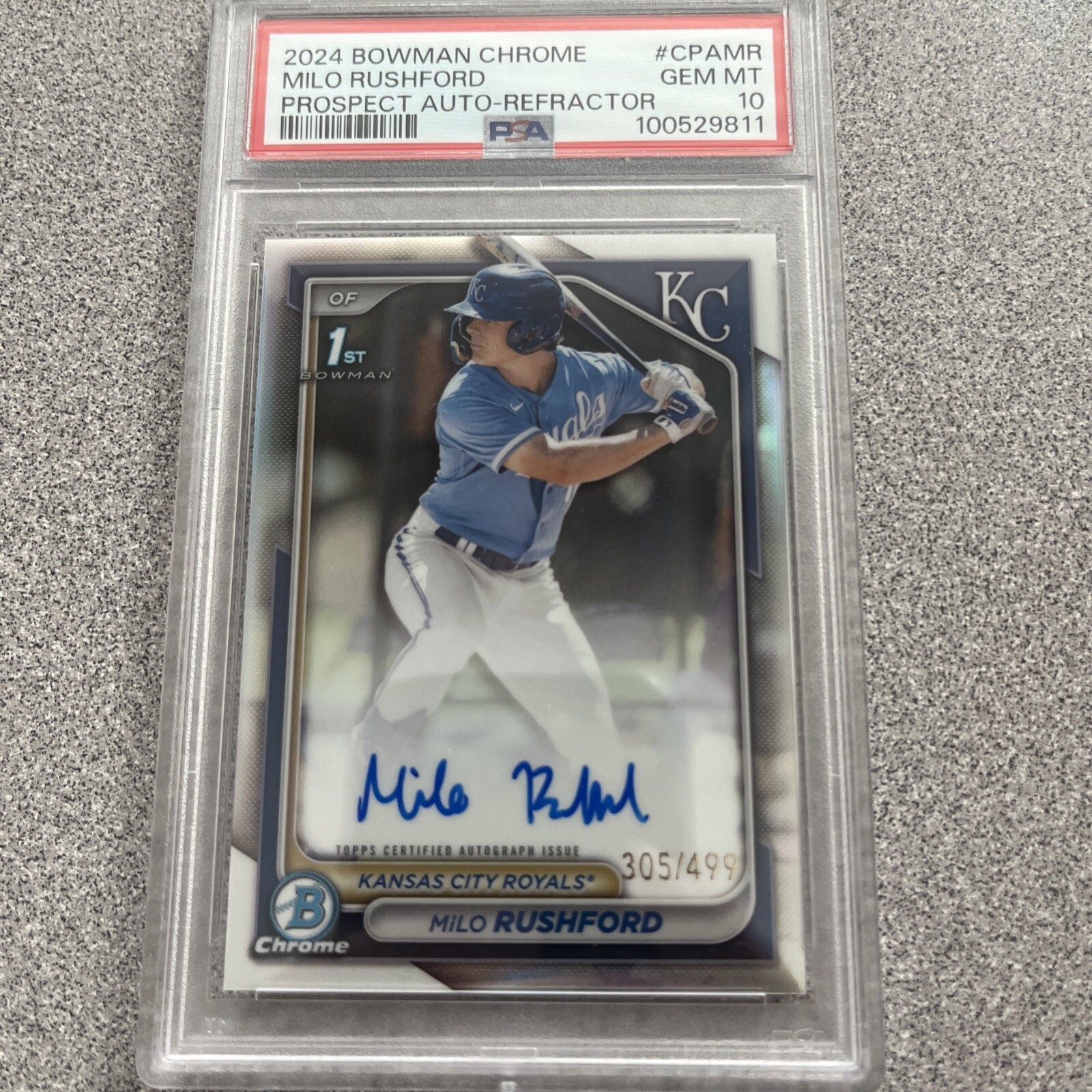 Milo Rushford 2024 Bowman Chrome 1st  Refractor Auto #/499 KC Royals PSA10
