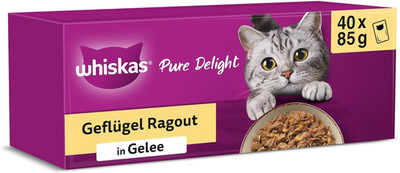 Whiskas 1+ Katzennassfutter Ragout Geflügel Auswahl in Gelee, 40X85G (1 Packung)