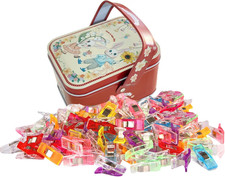 Sewing Clips with Tin Box, 100 Pcs Assorted Color Craft Clips for Fabric and Qui