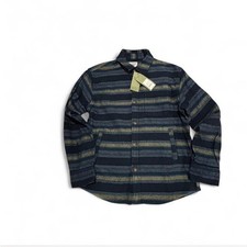 Goodfellow Co. Men's Heavyweight Flannel Shirt Jacket Navy Blue Stripe Size S