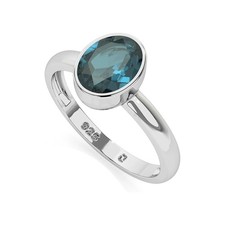 925 Sterling Silver Oval 1 Ctw London Blue Topaz Solitaire Women Wedding Ring