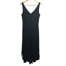 Jones Wear Dress Black Size 12 Asymmetrical Hem Flowy Beaded Dark Fairy Cocktail