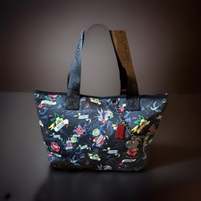 Hottest Rare Ed Hardy Women's Black Tattoo Print Tote Bag with Charm, Zipper