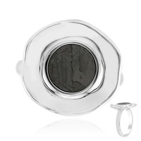 Cavill Ring 1,029Ct Meteorit Rundschliff 925 Sterlingsilber Schwarz