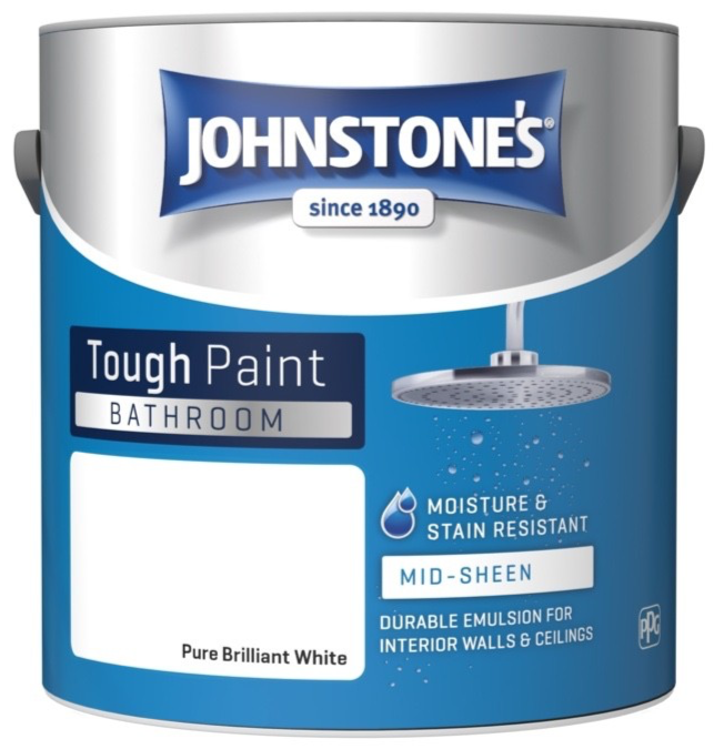 Johnstone's Walls Ceilings Bathroom Moisture Stain Emulsion Paint 2.5L - White - Image 2