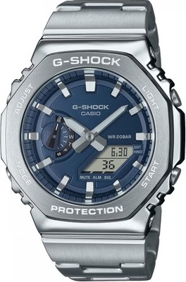 Casio G-Shock Herren Analog-Digital Uhr blaues Zifferblatt silbernes Armband GM-2110D-2BER