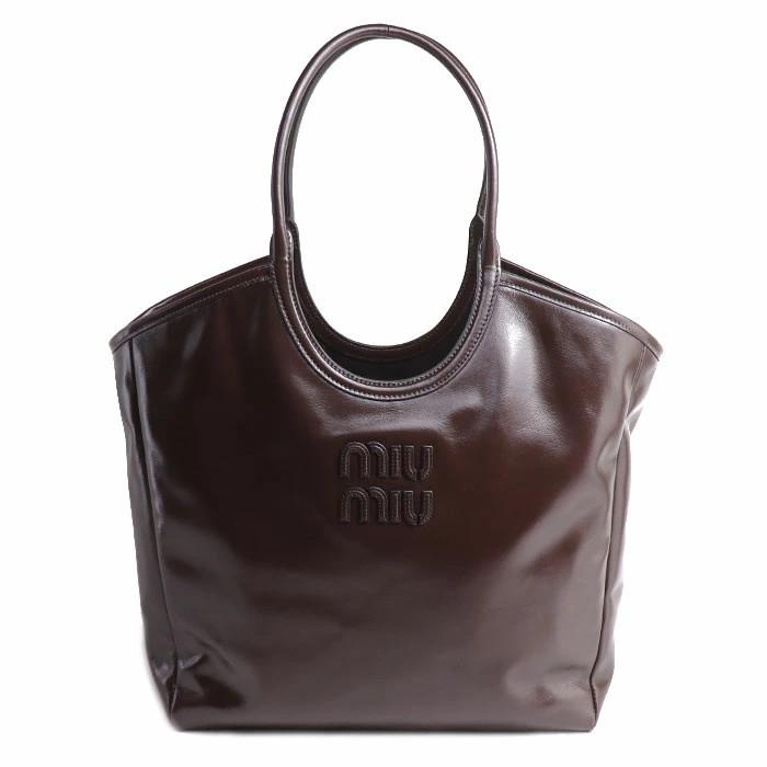 Miu Miu Ivy Leather Tote Bag Dark Brown