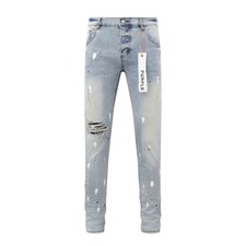 Light Blue Purple Brand Men's Personality Distress Splash-Ink Slim Fit Jeans