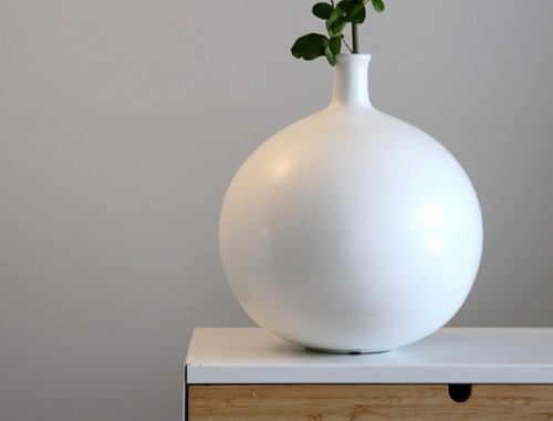 Large Textured Round Ceramic Vase 10.5" White Minimalist Modern Home Decor