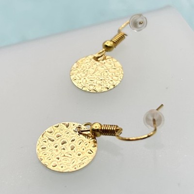 Kleine strukturierte Gold Kreis Anhänger Haken Ohrringe (Goldhaken) Neu Handarbeit