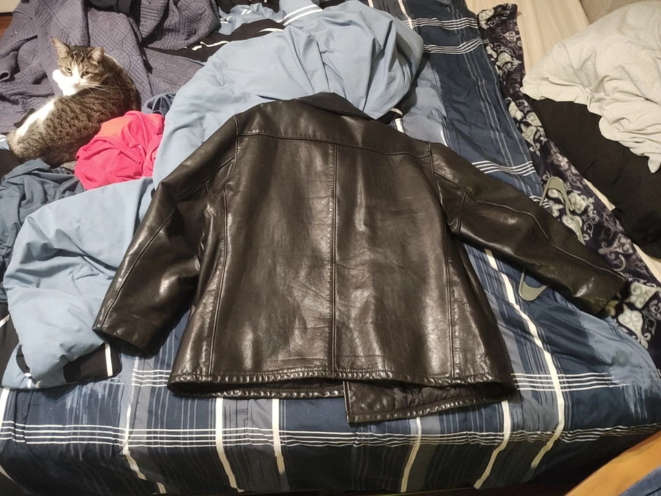 Abrigo Schott Cuero Negro Guisante 740N Hecho en EE. UU. Talla 50 Para Hombre Foto 4 de 4