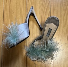 Prada Womens Green Satin Feather Trim Open To...