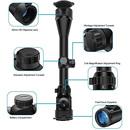 Rifle Scope 3-9x40 EG Red & Green Illuminated Sight With Flip Cover - Image 4 of 4