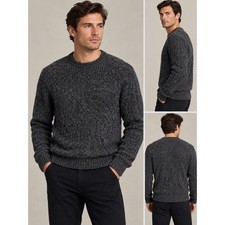 Polo Ralph Lauren Mens Aran-Knit Flag Wool-Blend Sweater Charcoal Grey NWT