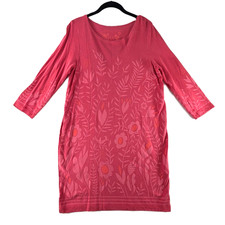 Gudrun Sjoden Dress Womens Sz Medium Pink Midi Jersey Knit Floral Pocket Greece