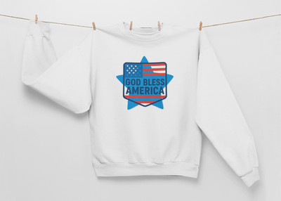 God Bless America Blue Star Badge Flag Sweatshirt | Patriotic Design