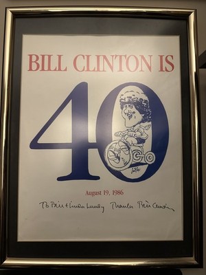 President Bill Clinton Rare Signed Framed Poster from 40th Birthday as Governor 
