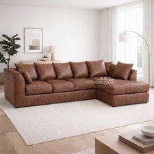 XXL Large Corner Sofa 5 Seater in Faux Leather Left & Right L Shape Brown Black