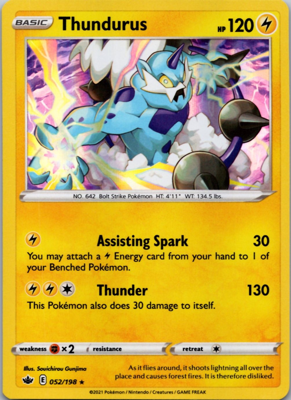 Thundurus 052/198 Holo Rare Chilling Reign Pokemon Near Mint
