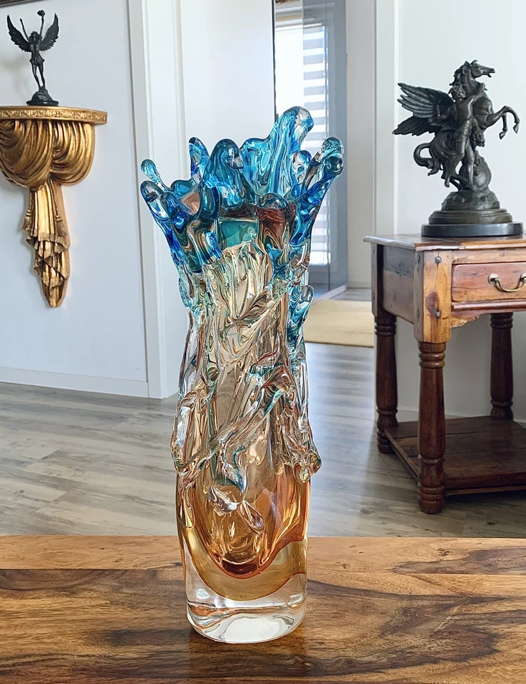 Glasvase Vase Blumenvase Kunstvase Tischvase Glaskunst Murano Stil Deko Blumen - Bild 1 von 4