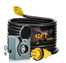 40 Foot 30 Amp RV Power Cord with Generator Inlet Box L14-30P to L14-30R