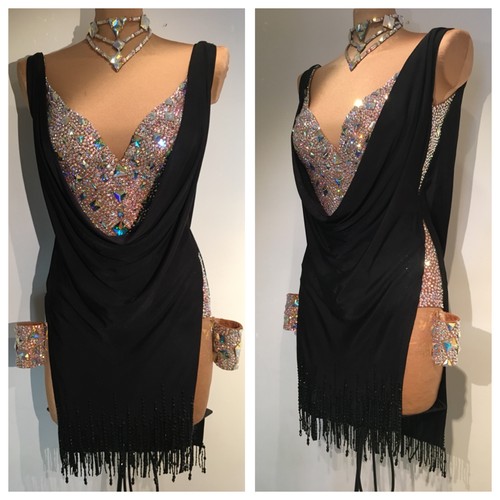 Latin Dance Competition Dress Swarovski Crystal AB Rhinestones + Jewelry