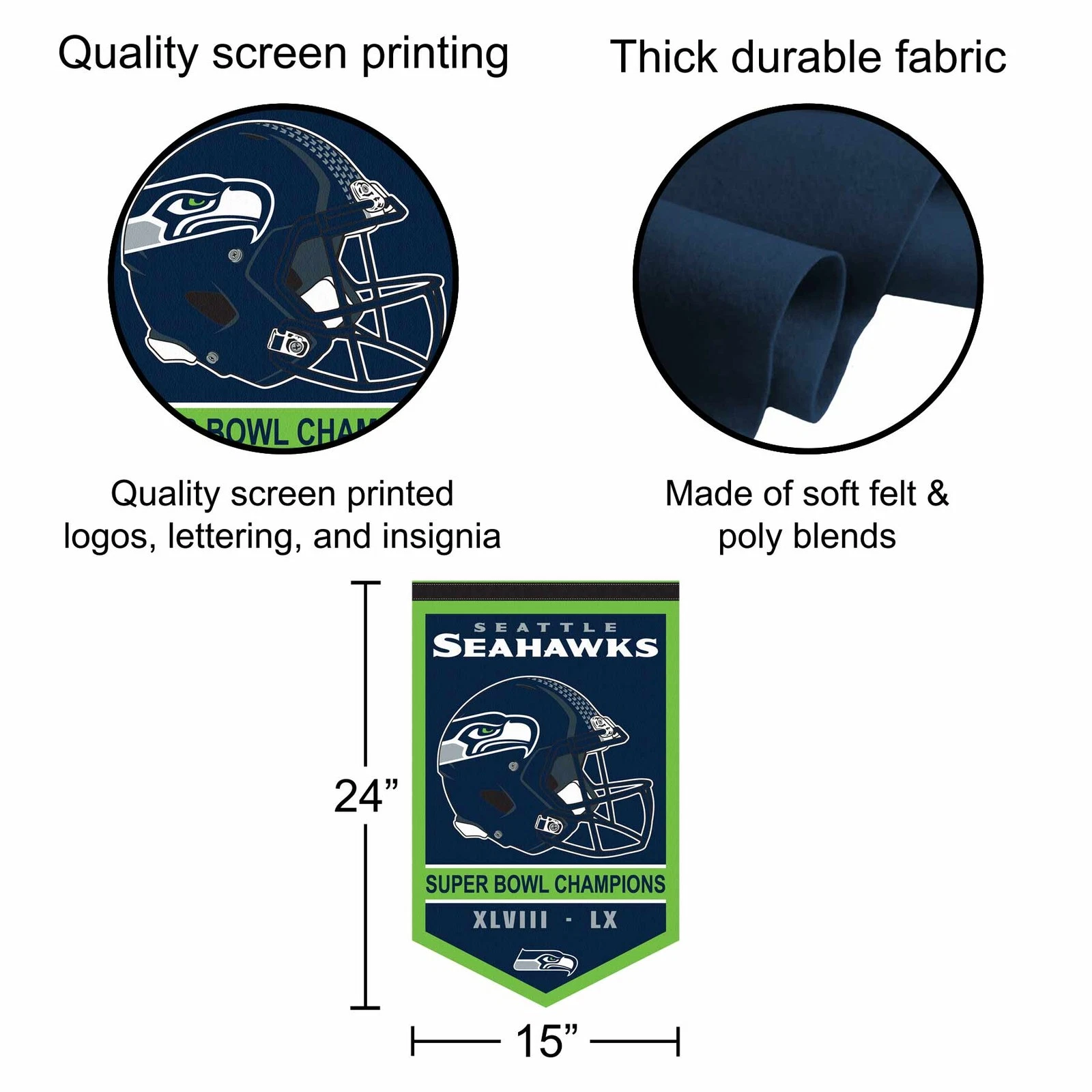 Seattle Seahawks 2 Time Super Bowl Champions Banner Flag