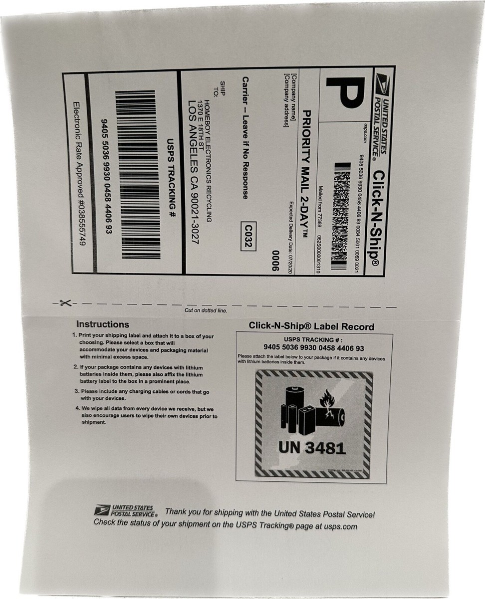 200 Click-N-Ship Labels With Tear-Off Receipts - USA Made, 8.5x5.5", For EBay, UPS, FedEx