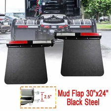 Semi Truck Trailer Duty Mud Flaps 30" x 24" & 2.5” Black Straight Loaded Hanger