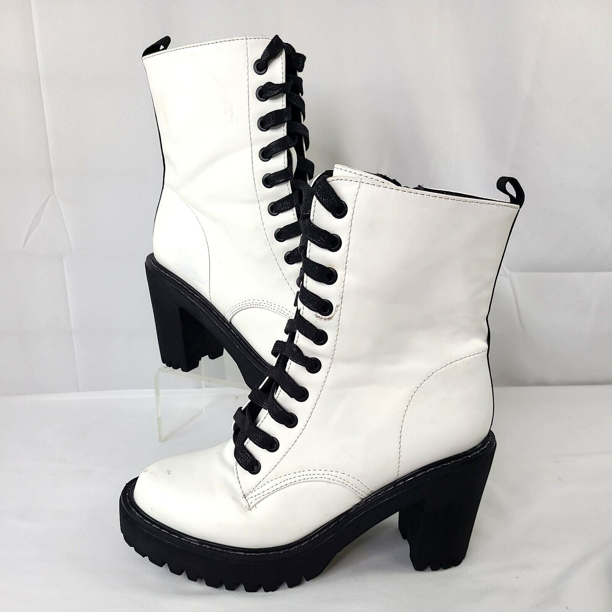 Public Desire Fearne Lace Up Chunky Combat Boots Ankle Boot White