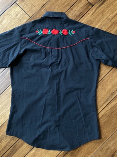 Vintage Ely Cattleman button shirt 70s 80s Western Rodeo Cowboy Red Rose size M - Picture 12 of 12