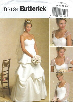 Butterick B5184 Wedding Gown w Drape Effect & Sheer Sleeve Options Sz 8-14 UNCUT