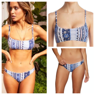 MINKPINK Bounty Scoop Bikini Top Basic Bikini Bottom Separates Blue XS S M L NWT