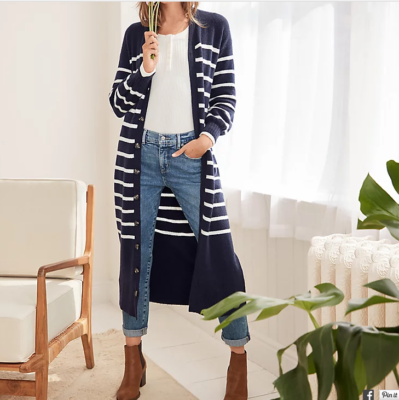 knee length dresses for ladies Stripe Cardigan Sweater Dress main image 1