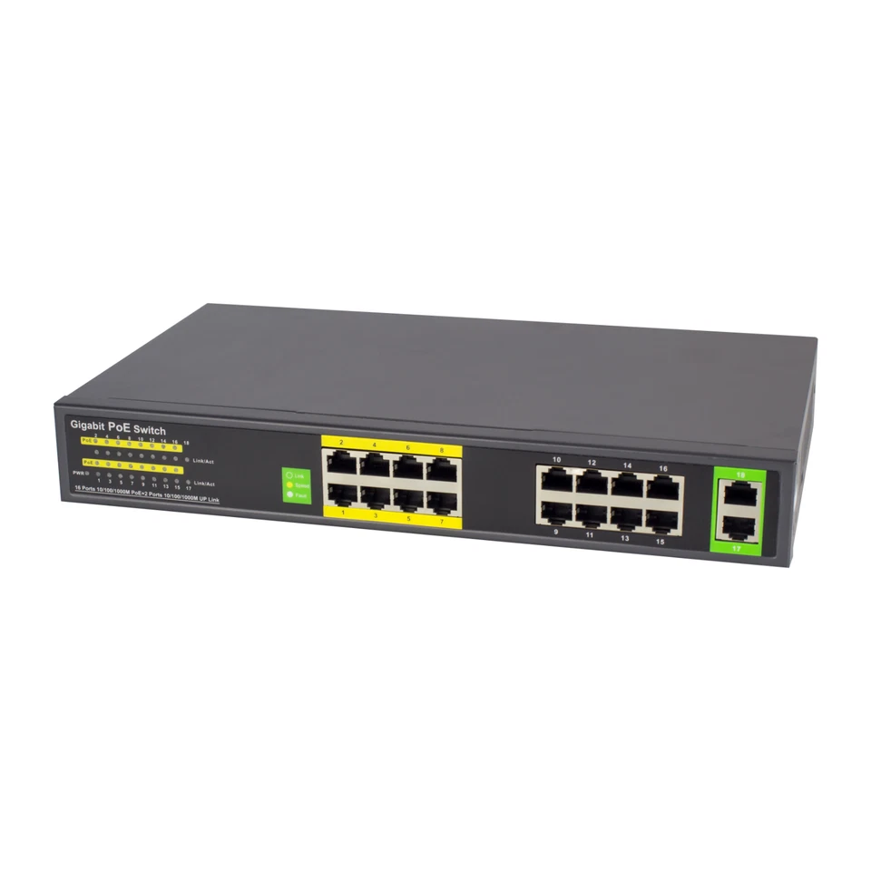 16 Port Gigabit Unmanaged PoE Switch +2 Uplink Network Switch 802.3af/at 300W - Image 2 of 4