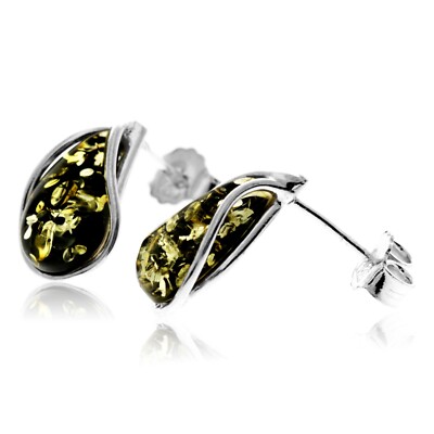 Orecchini A Goccia In Argento 925 Con Vera Ambra Baltica Verde - SilverAmber Jewellery G029G - Con Certificato Di Autenticità