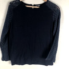 Shein Shirt Womens Small Blue Stretch Crochet Fashion Trend Cottagecore Prairie