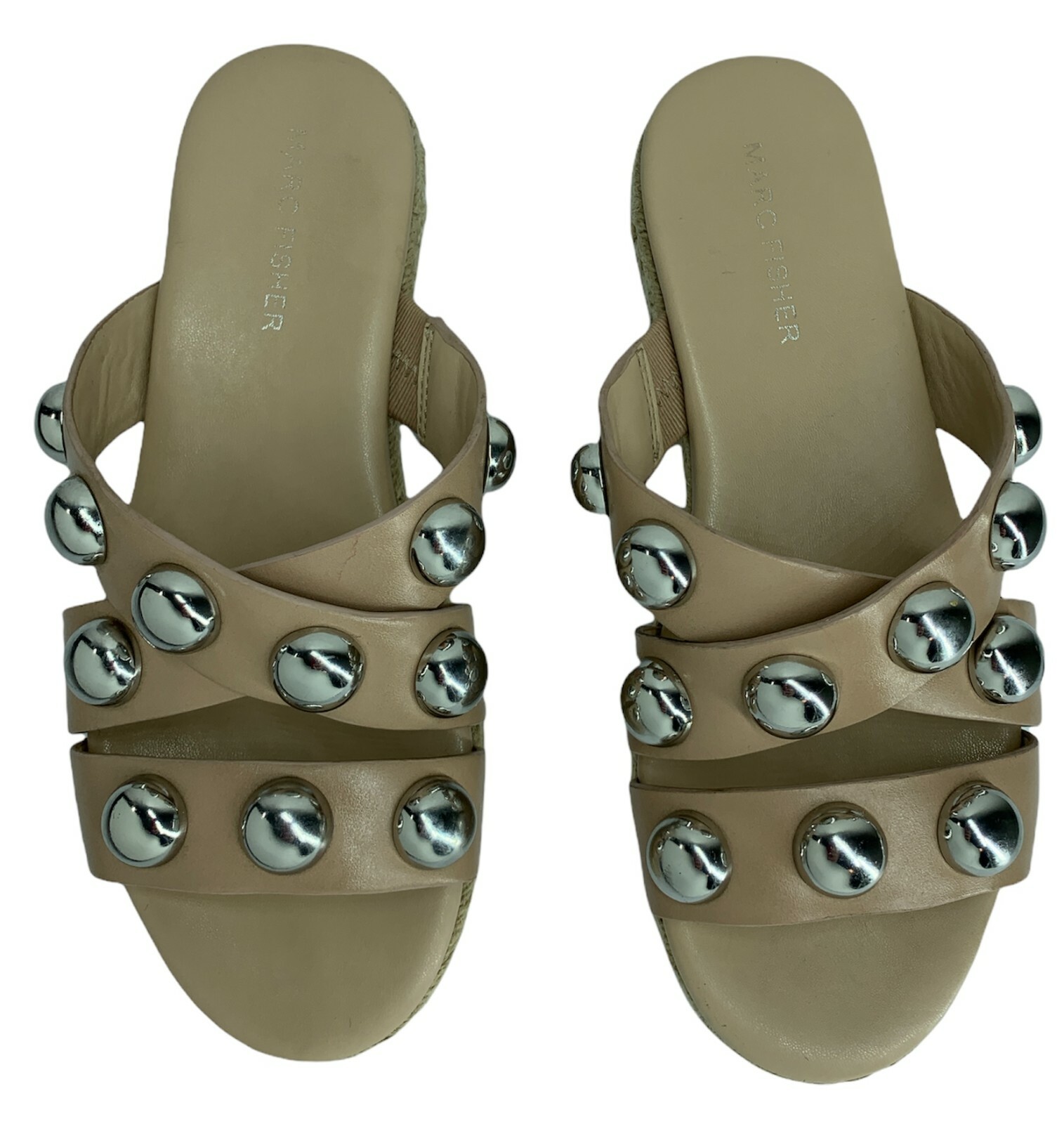 Women's MARC FISHER Size 6 M Prisca Silver Ball Studded Espadrille Tan  Sandals | eBay