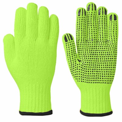 A Pair High Visibility Cotton PVC Dots String Knit Safety Work Glove Size L