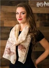 Harry Potter Marauders Map Womens Scarf Sheer Polyester Brown Cream 76 x 19  