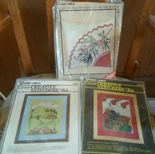 House Tulips Vegetable Stand Fan Vogart Crewel Creative Stitchery Pillow Kits
